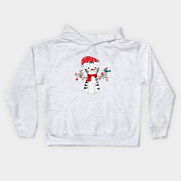 Yuna Cat | The Jolly Christmas Snow Feline Kids Hoodie by MiracelArt